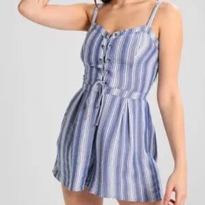 NEW Hollister striped lace-up romper XS smocked women’s blue white concert NWT